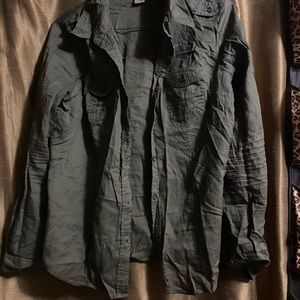 Army green button up